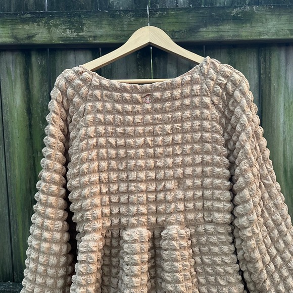 NWT Simply Southern Long Sleeve Tiered Bubble Mini Dress Puff Tan Brown Sz Large - Picture 10 of 12